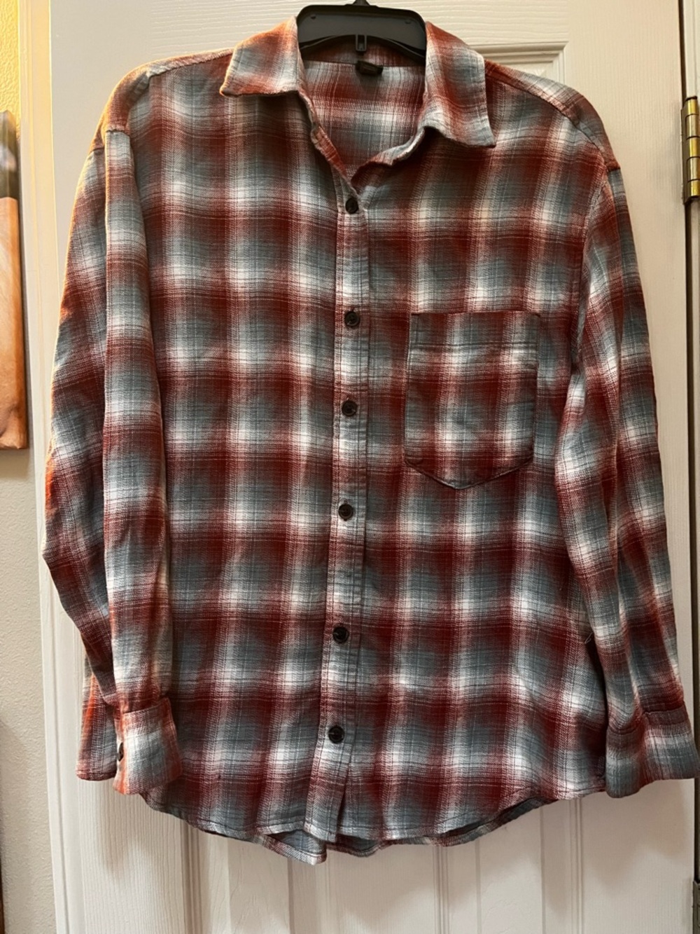 Women’s Casual Rust Red Plaid Button-Up Shirt